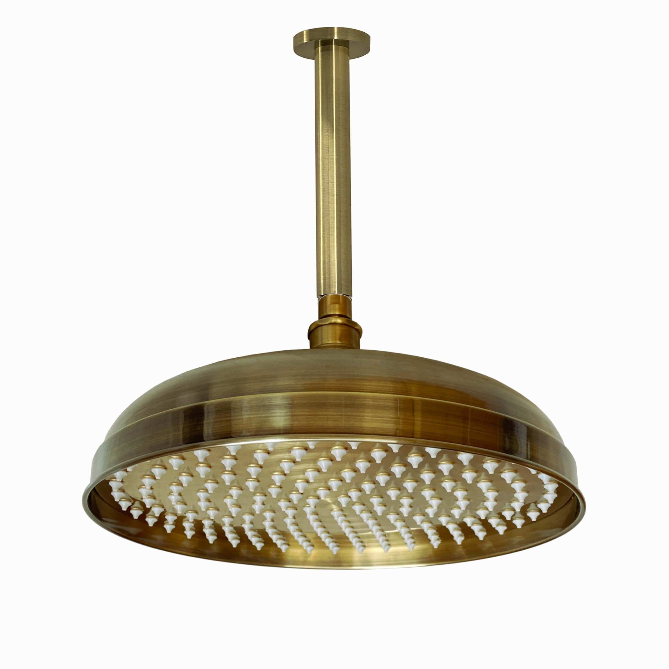Buy Traditional Ceiling Fixed Apron Brass Shower Head 12" With 180mm Ceiling Shower Arm - Antique Brass Online UK | HOUSE OF ENKI